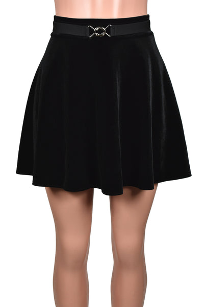 Narrow Black Elastic Waist Belt with Silver Buckle (1" wide)