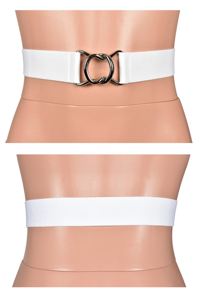 Black, Red, or White Elastic Waist Belt with Silver Buckle (1.5" wide)