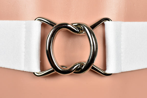 Black, Red, or White Elastic Waist Belt with Silver Buckle (1.5" wide)