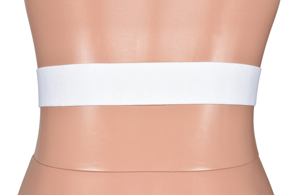 White Elastic Waist Belt with Silver Buckle (1.5" wide)