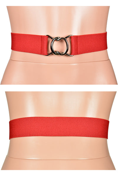 Black, Red, or White Elastic Waist Belt with Silver Buckle (1.5" wide)