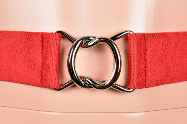 Black, Red, or White Elastic Waist Belt with Silver Buckle (1.5" wide)