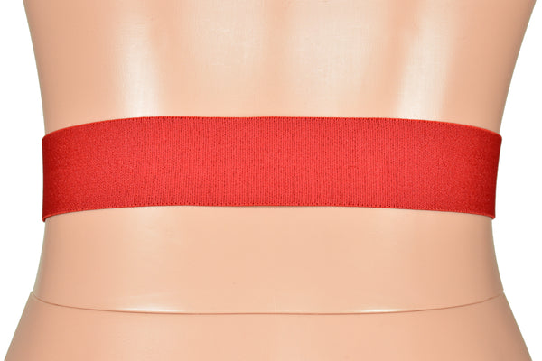 Red Elastic Waist Belt with Silver Buckle (1.5" wide)