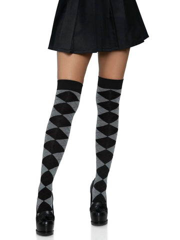 Black, Grey, and Red Argyle Over the Knee Socks (made by Leg Avenue)