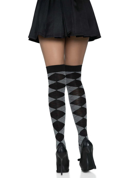 Black, Grey, and Red Argyle Over the Knee Socks (made by Leg Avenue)