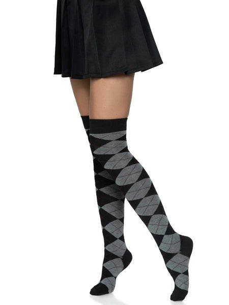 Black, Grey, and Red Argyle Over the Knee Socks (made by Leg Avenue)