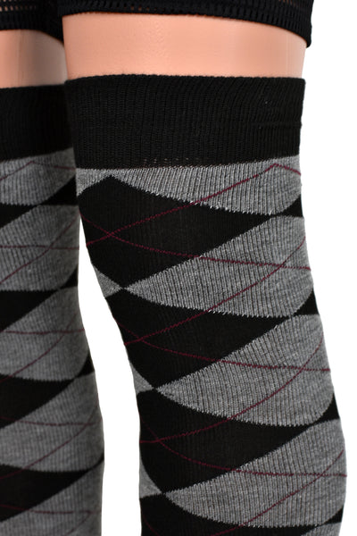 Black, Grey, and Red Argyle Over the Knee Socks (made by Leg Avenue)