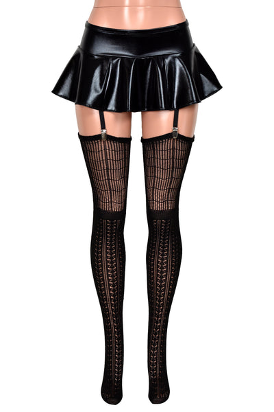 Black Pointelle Over the Knee Scrunch Socks (made by Leg Avenue) BACK IN STOCK