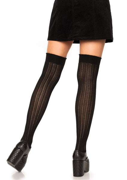 Sheer Black Rib Knit Over the Knee Socks (made by Leg Avenue)