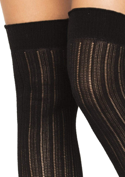 Sheer Black Rib Knit Over the Knee Socks (made by Leg Avenue)