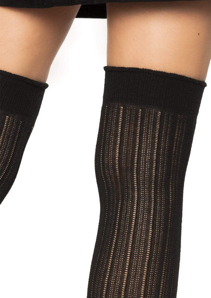 Sheer Black Rib Knit Over the Knee Socks (made by Leg Avenue)