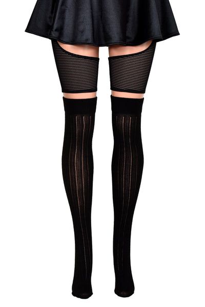 Sheer Black Rib Knit Over the Knee Socks (made by Leg Avenue)