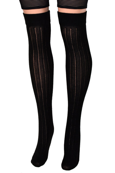 Sheer Black Rib Knit Over the Knee Socks (made by Leg Avenue)