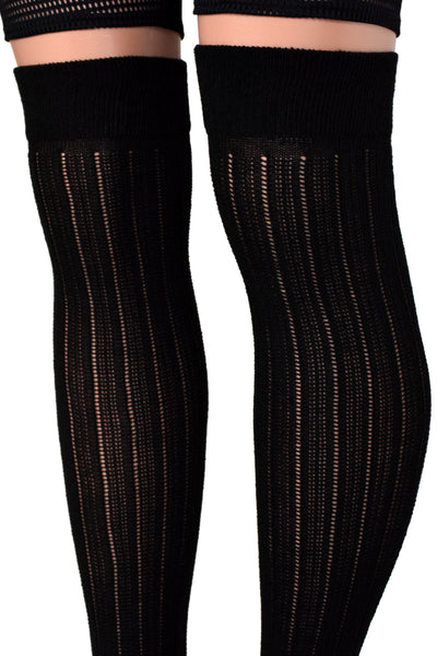 Sheer Black Rib Knit Over the Knee Socks (made by Leg Avenue)