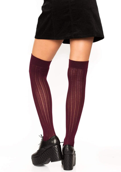 Sheer Burgundy Rib Knit Over the Knee Socks (made by Leg Avenue)