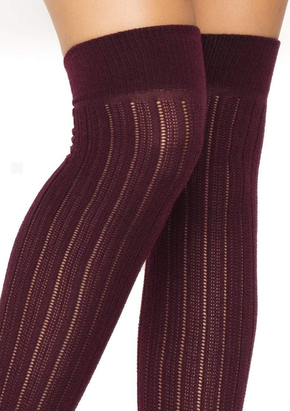 Sheer Burgundy Rib Knit Over the Knee Socks (made by Leg Avenue)