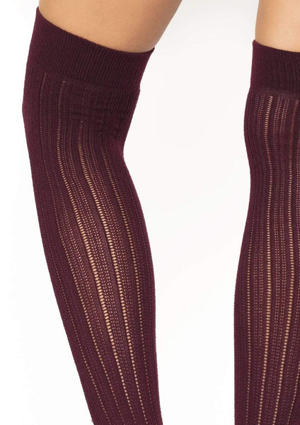 Sheer Burgundy Rib Knit Over the Knee Socks (made by Leg Avenue)