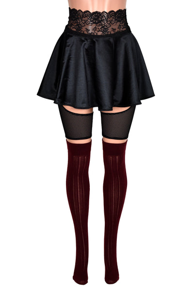 Sheer Burgundy Rib Knit Over the Knee Socks (made by Leg Avenue)