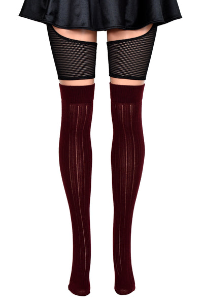 Sheer Burgundy Rib Knit Over the Knee Socks (made by Leg Avenue)