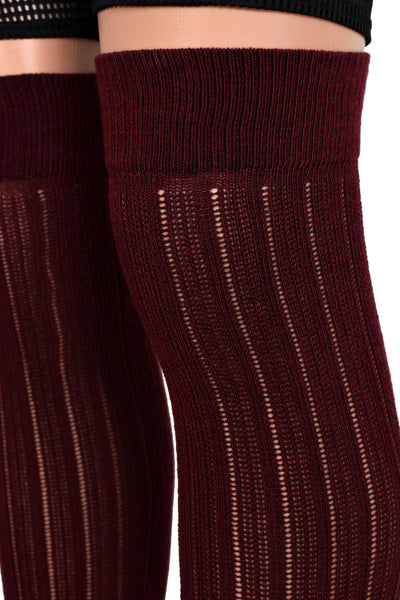 Sheer Burgundy Rib Knit Over the Knee Socks (made by Leg Avenue)