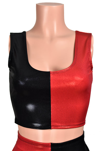 Black and Red Metallic Cropped Tank Top (mystique spandex)