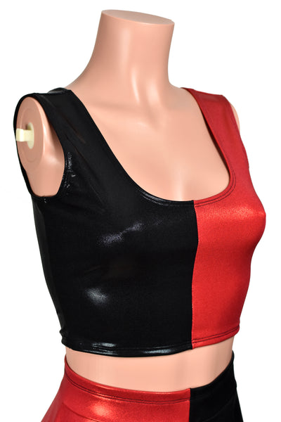 Black and Red Metallic Cropped Tank Top (mystique spandex)