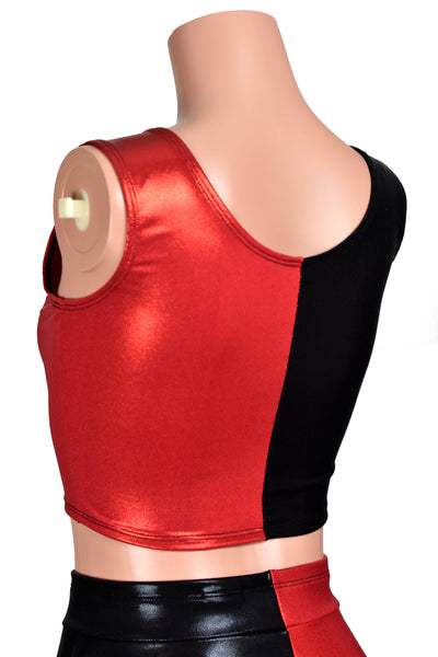 Black and Red Metallic Cropped Tank Top (mystique spandex)