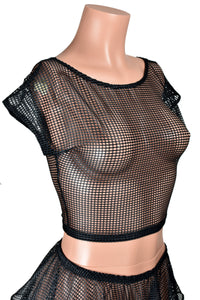 Black Sheer Square Net Crop Top