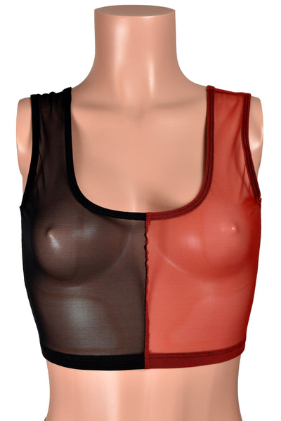 Black and Red Mesh Harley Cropped Tank Top