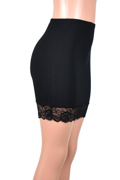 Black Cotton and Lace Slip Skirt