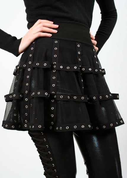Black Mesh and Grommet Cage Skirt