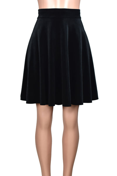Black Stretch Velvet Flared Skirt (Knee Length)