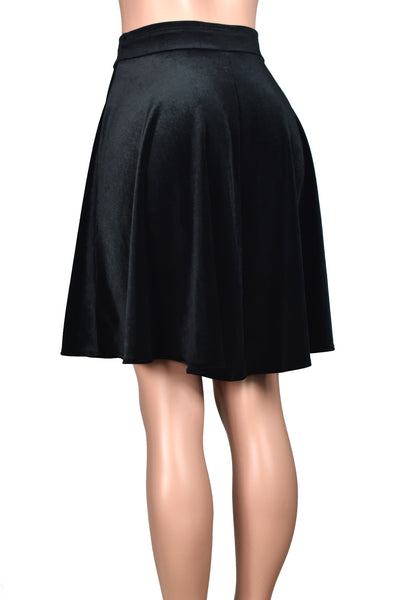 Black Stretch Velvet Flared Skirt (Knee Length)