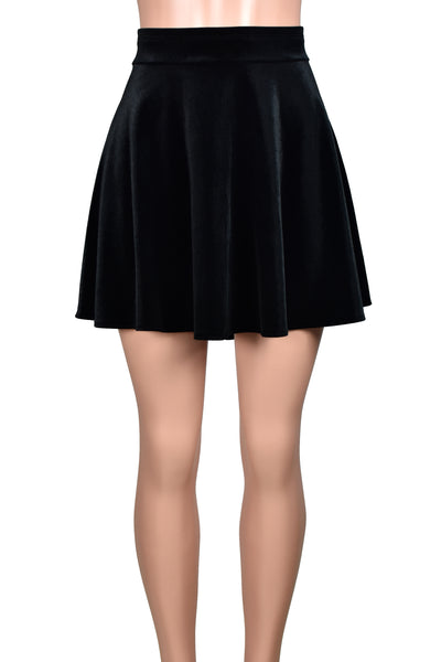 Black Stretch Velvet Skater Skirt (mini length)