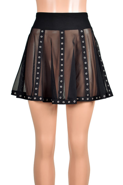 Black Mesh Vertical Grommet Skirt