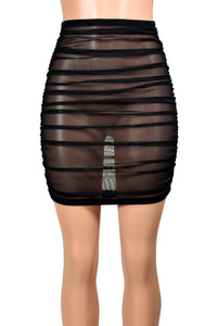 Ruched Black Mesh Mini Skirt
