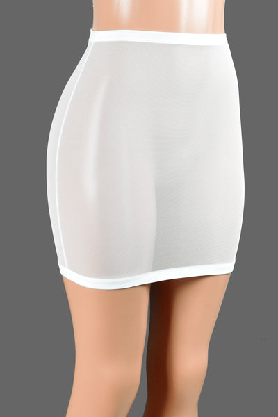 High-Waisted White Mesh Mini Skirt