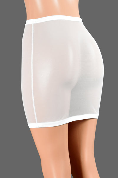 High-Waisted White Mesh Mini Skirt
