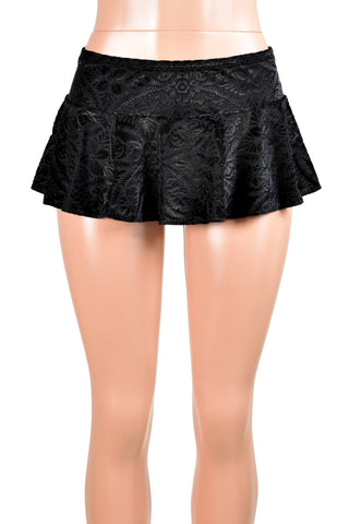 Black Brocade Burnout Velvet Micro Mini Skirt