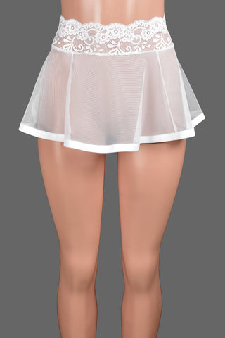 White Mesh Skirt with Lace Waistband (Three Length Options)