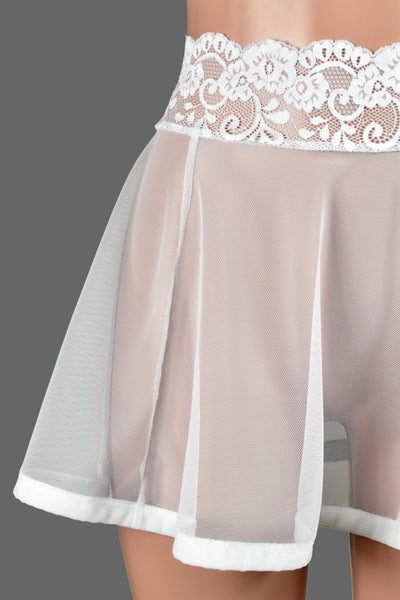 White Mesh Skirt with Lace Waistband (14" Length)