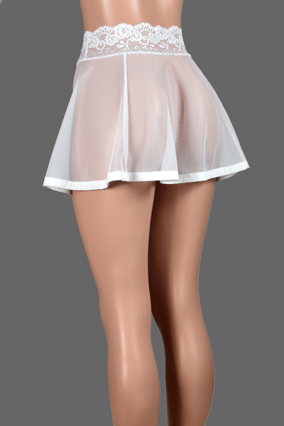 White Mesh Skirt with Lace Waistband (14" Length)