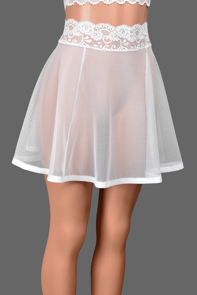 White Mesh Skirt with Lace Waistband (17" Length)