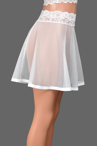 White Mesh Skirt with Lace Waistband (17" Length)
