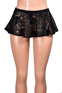 Black Stretch Lace Micro Mini Skirt (8" long)