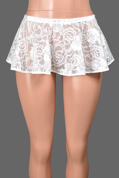 White Stretch Lace Micro Mini Skirt (8" long)