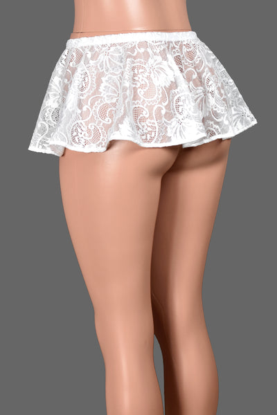 White Stretch Lace Micro Mini Skirt (8" long)