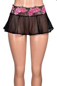 Sheer Black and Pink Mesh Micro Mini Skirt