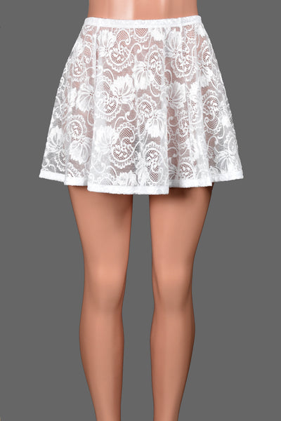 Flared White Lace and Elastic Skirt (14" Length)
