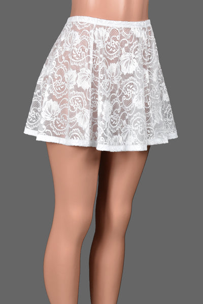 Flared White Lace and Elastic Skirt (14" Length)